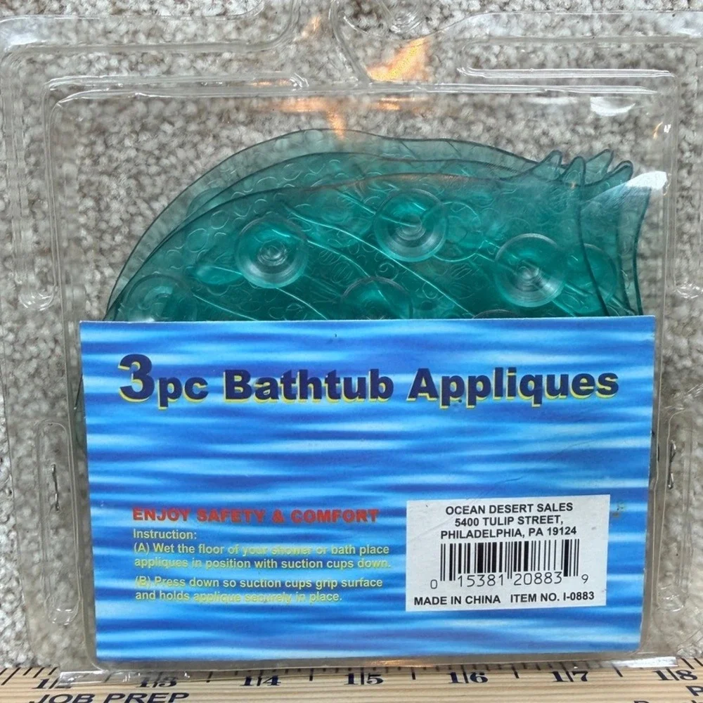 3pc Fish Bathtub Appliques Teal Vinyl Non-Slip Suction Cups Ocean Desert Sales